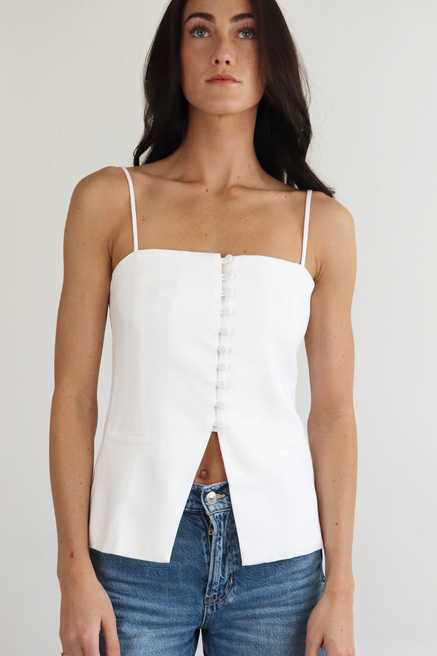 Linen Tailored Button Tube Top