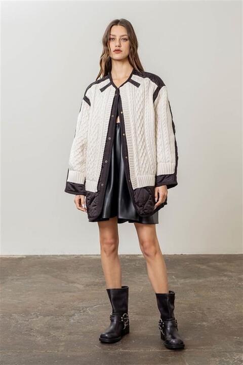 Cable Knit Quilted Coat