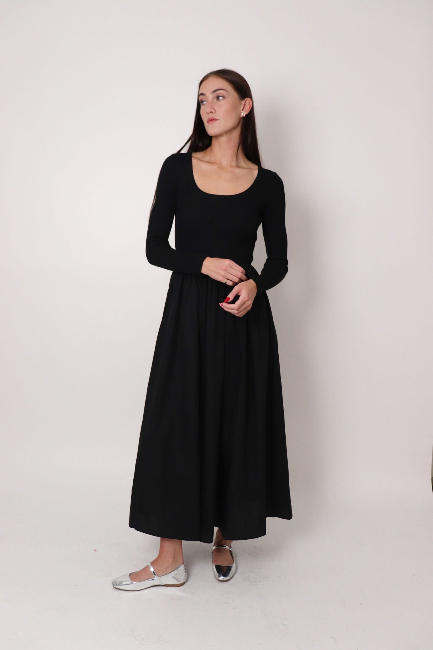 Ribbed Long Sleeve Midi Dress